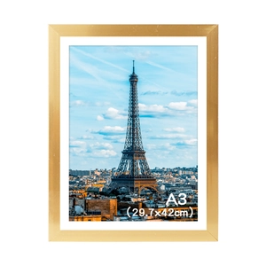 Golden A3 picture frame with Eiffel Tower art and white matting for wall display
