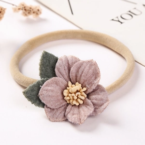 Bandeau bébé fait main avec fleur rose Morandi et ruban en nylon élastique pour filles
