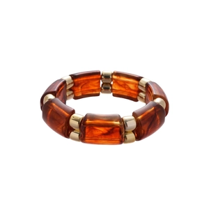 Retro acrylic bangle with amber texture rectangle beads and golden metal spacers