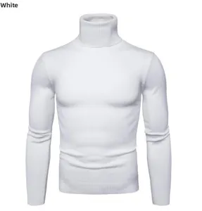 Detail of white turtleneck sweater showing ribbed cuffs and high-elastic knit texture