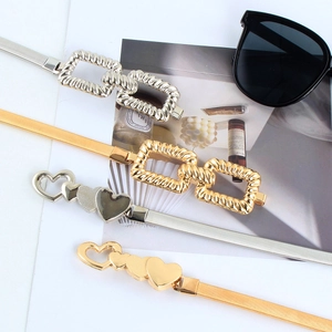 Elegant gold and silver elastic metal chain belts with square and heart buckles for women