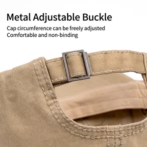Khaki cotton baseball cap featuring an adjustable metal buckle for a custom fit