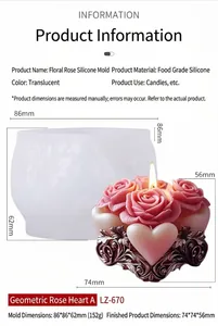 Specifiche dettagliate sulle dimensioni per stampo in silicone a rosa e cuore
