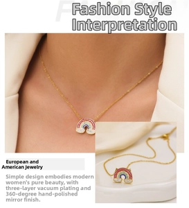 Detail of 18k gold plated rainbow pendant with colorful cubic zirconia and micro-pave