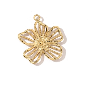 Detail view of a gold-plated hollow flower pendant made of durable titanium steel