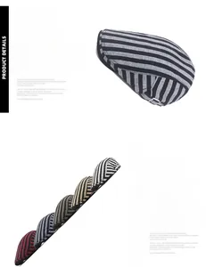 Detail view of colorful striped breathable beret caps with adjustable metal buckles