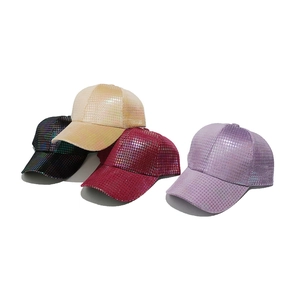 Glittering sequins houndstooth baseball caps in black gold rose and purple for women