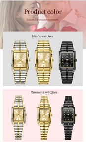 Coffret de montres de couple à quartz business avec bracelet en métal or, argent et noir