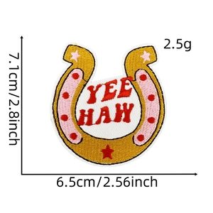 Pink horseshoe embroidery patch with Yee Haw slogan for western party decoration