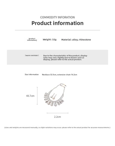 Detailed size specifications for rhinestone teardrop tassel necklace and earring set