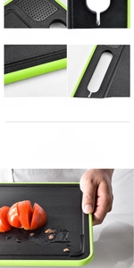 Detail of multi-functional thawing board with built-in sharpener and grinding surface