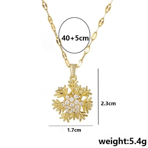 Collier flocon de neige doré avec oxydes de zirconium et dimensions du pendentif