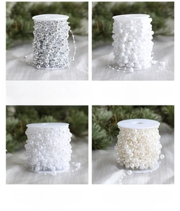 Close-up of 8mm and 3mm mixed size pearl bead chain for Christmas tree decoration