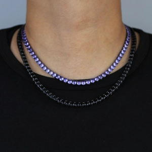 5mm black and purple zircon tennis chains for men in dark metal finish hip hop style