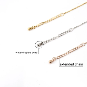 18K plated stainless steel extender chains in gold, silver, and rose gold with water drop beads