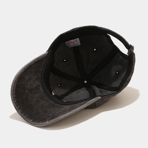 Retro washed cotton baseball cap in charcoal gray with adjustable metal buckle strap
