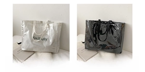 Detailed comparison of large white and black waterproof tote bags with Skillfully print