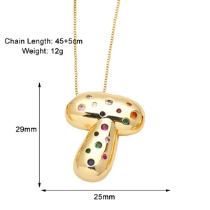 Detailed size chart for mushroom pendant necklace with dimensions 29x25mm and 45+5cm chain