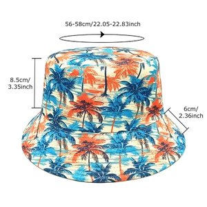 Unisex bucket hat with tropical coconut tree print for beach vacation sun protection