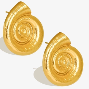 Elegant 304 stainless steel gold conch stud earrings with brushed metal texture