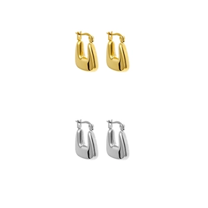 Polished gold and silver U-shaped hoop earrings with thick walls and mirror finish