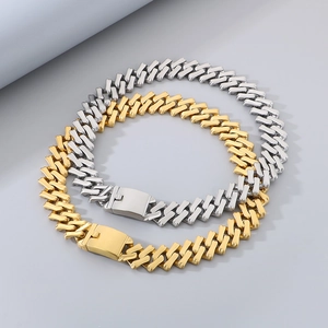 Hip hop 20mm rhombic Cuban link chain bracelet set in gold and silver finish