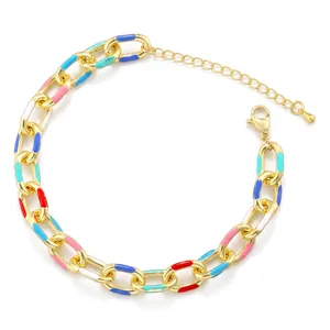 Colorful enamel link bracelet with gold finish and adjustable lobster clasp closure