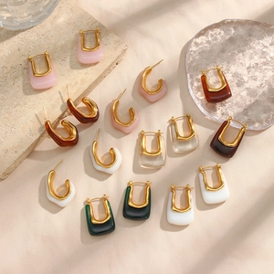 Chic gold-edged acrylic U-shaped hoop earrings in multiple colors for a stylish look