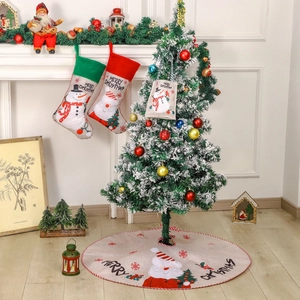 Christmas decoration set with Santa stockings, white tree skirt, and burlap gift bags