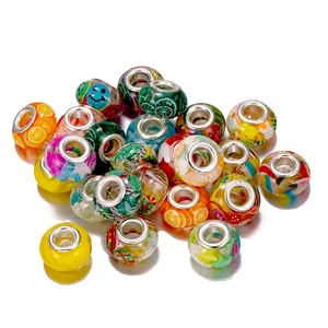Large Hole Beads Glass Resin Metal Core For DIY Bracelet Jewelry Making Fruit Smiley Star Marble Pattern Colorful Accessory