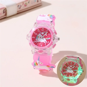 Orologio luminoso per bambini con unicorno in silicone rosa, cinturino 3D e LED