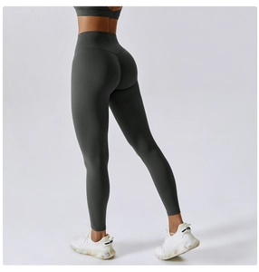 Detail view of high waist scrunch butt yoga pants with seamless compression fabric