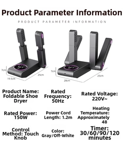 Foldable electric shoe dryer with timer settings and constant 48°C heating temperature
