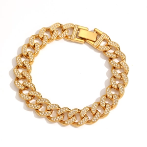 Chunky gold Cuban link bracelet for men and women with iced out pave rhinestones