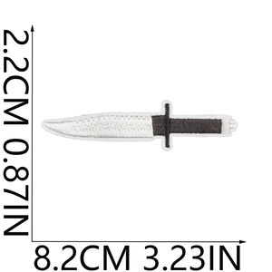 Detailed measurement view of dagger tactical embroidered patch showing dimensions 8.2cm by 2.2cm