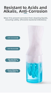 Detailed view of white cleaning gloves with rose embossing and puncture-resistant texture