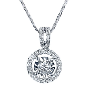 Elegant silver-plated halo necklace featuring a large round-cut clear gemstone pendant