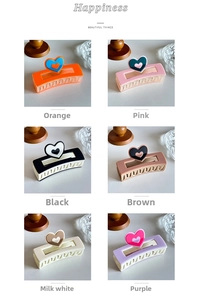Detailed grid showing six candy-colored heart hair claws in acrylic pastel finishes