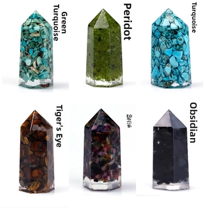 Detailed grid of resin crystal pillars filled with obsidian, turquoise, and colorful stones