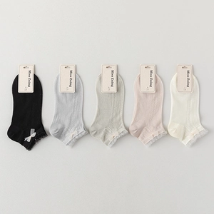 Women Ankle Socks Lace Trim Bowknot Mesh Breathable Nylon Thin Low Cut Sweet Style Seamless Toe