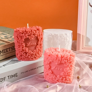 Detail of heart rose silicone candle mold with love embossed aromatherapy candles