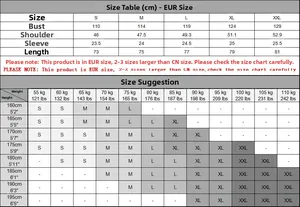 Detailed European size chart for men's jacquard plaid short sleeve shirt S to XXL