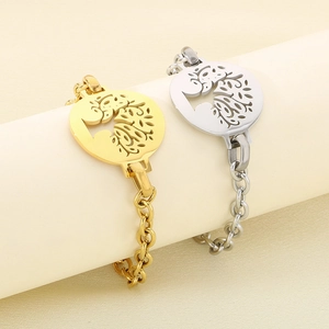 Punk tree of life geometric hollow bracelet in gold and silver stainless steel