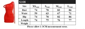 Detailed size chart with XS-L measurements for sexy one-shoulder ruched party mini dress