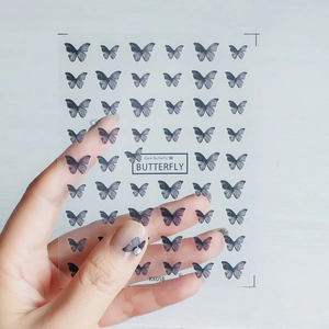 Semi-transparent 5D dark purple butterfly nail art stickers KX058 with matte finish