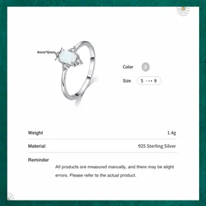 Bague rétro en argent sterling S925 avec opale rectangulaire au design minimaliste