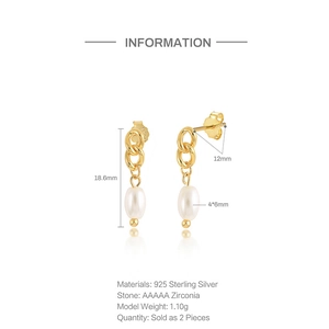 Detail showing 925 sterling silver pearl earrings dimensions and S925 hallmark