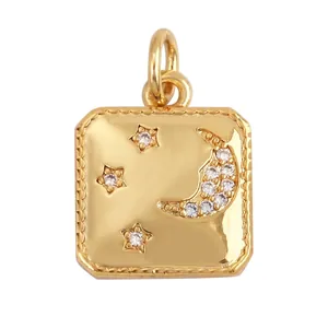 Detailed 16x16mm gold celestial square pendant showing size specs and star moon inlay