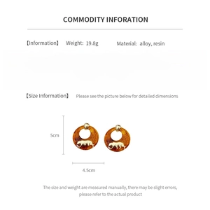 Detailed size specifications for amber resin hoop earrings with alloy dimensions and weight