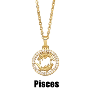Collier signe du zodiaque Poissons doré avec pierres en zircon blanc sur fond blanc